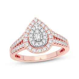 Multi-Diamond Center Pear Engagement Ring 1/3 ct tw Round-cut 10K Rose Gold