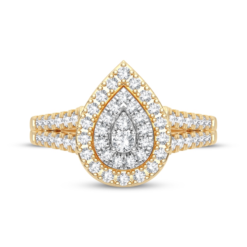 Multi-Diamond Center Pear Engagement Ring 1/3 ct tw Round-cut 10K Yellow Gold