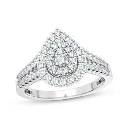 Multi-Diamond Center Pear Engagement Ring 1/3 ct tw Round-cut 10K White Gold