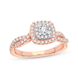 Diamond Cushion Engagement Ring 1/3 ct tw Round-cut 10K Rose Gold