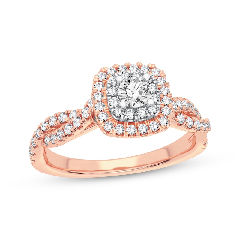 Main Image 1 of Diamond Cushion Engagement Ring 1/3 ct tw Round-cut 10K Rose Gold