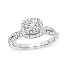 Now + Forever Multi-Diamond Center Cushion Engagement Ring 1/3 ct tw Round-cut 10K White Gold