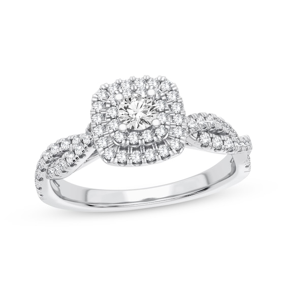 Multi-Diamond Center Cushion Engagement Ring 1/3 ct tw Round-cut 10K White Gold