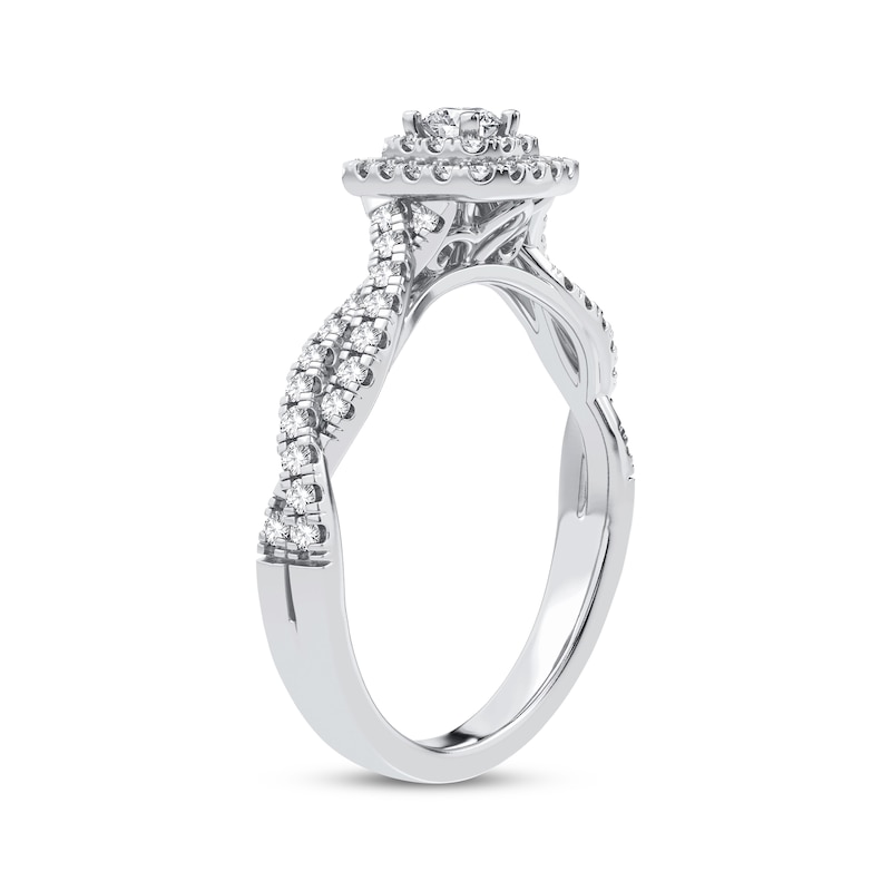 Multi-Diamond Center Cushion Engagement Ring 1/3 ct tw Round-cut 10K White Gold