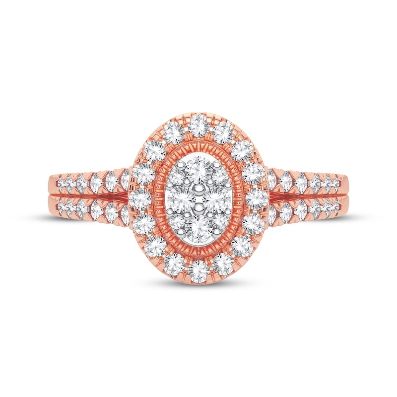 Main Image 3 of Multi-Diamond Center Oval Engagement Ring 1/3 ct tw Round-cut 10K Rose Gold