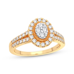 Multi-Diamond Center Oval Engagement Ring 1/3 ct tw Round-cut 10K Yellow Gold