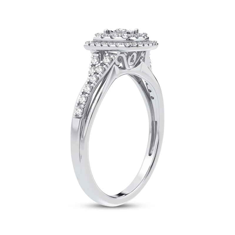 Multi-Diamond Cushion Engagement Ring 1/3 ct tw Round-cut 10K White Gold