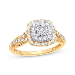 Diamond Cushion Engagement Ring 1/3 ct tw Round-cut 10K Yellow Gold