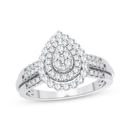 Now + Forever Multi-Diamond Center Pear Halo Engagement Ring 1/3 ct tw Round-cut 10K White Gold