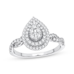 Multi-Diamond Center Pear Twist Engagement Ring 1/3 ct tw Round-cut 10K White Gold