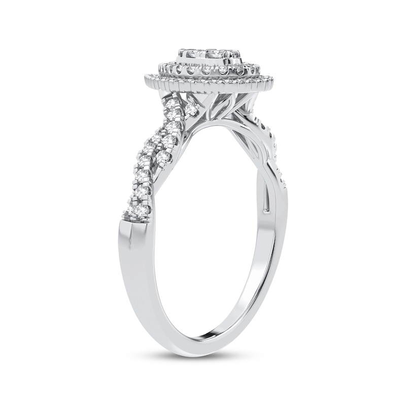 Main Image 2 of Multi-Diamond Center Pear Twist Engagement Ring 1/3 ct tw Round-cut 10K White Gold