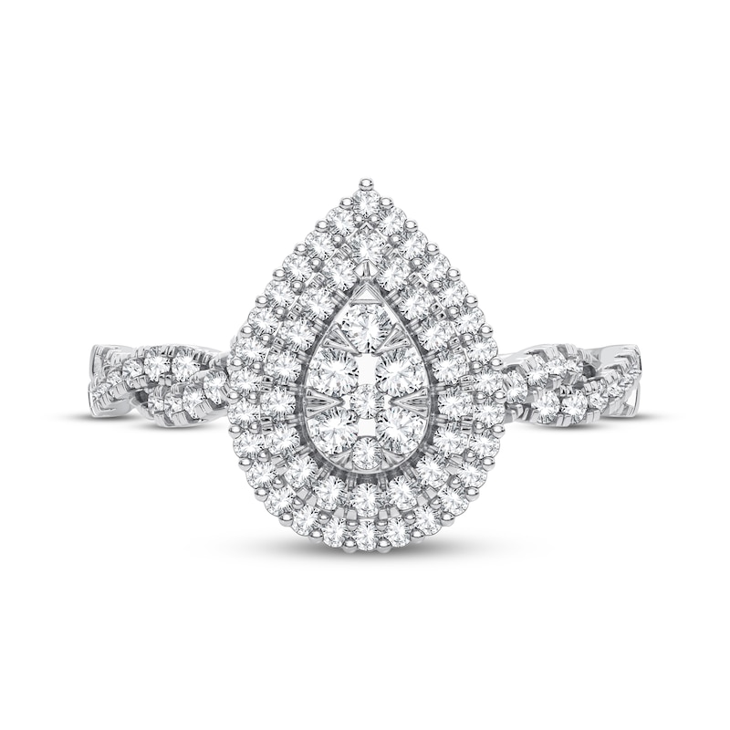 Main Image 3 of Multi-Diamond Center Pear Twist Engagement Ring 1/3 ct tw Round-cut 10K White Gold