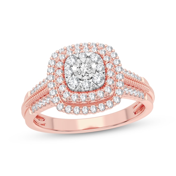 Diamond Cushion Engagement Ring 1/3 ct tw Round-cut 10K Rose Gold