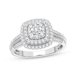 Multi-Diamond Center Cushion Engagement Ring 1/3 ct tw Round-cut 10K White Gold