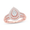 Thumbnail Image 1 of Multi-Diamond Center Pear Double Halo Engagement Ring 1/3 ct tw Round-cut 10K Rose Gold