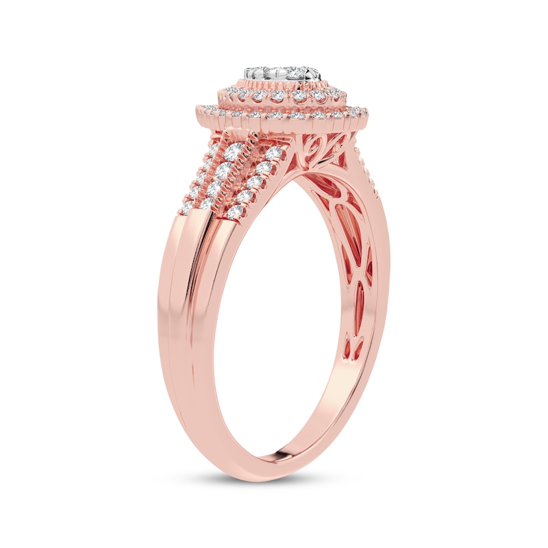 Main Image 2 of Multi-Diamond Center Pear Double Halo Engagement Ring 1/3 ct tw Round-cut 10K Rose Gold