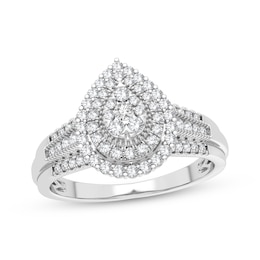 Multi-Diamond Center Pear Engagement Ring 1/3 ct tw Round-cut 10K White Gold