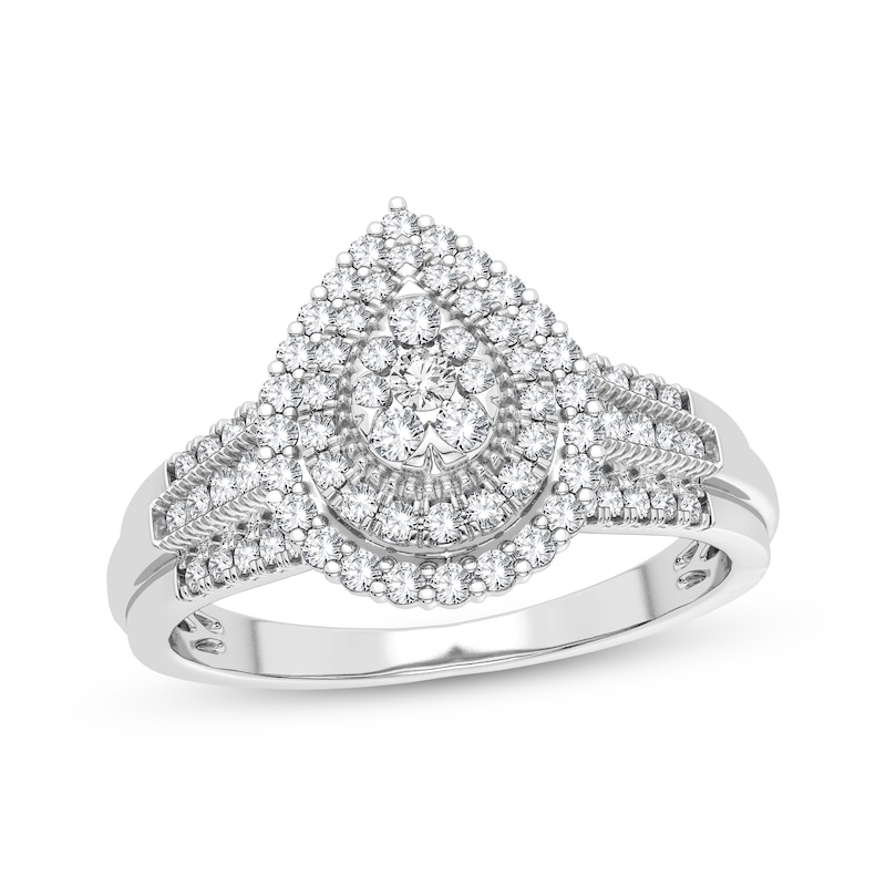 Main Image 1 of Multi-Diamond Center Pear Engagement Ring 1/3 ct tw Round-cut 10K White Gold