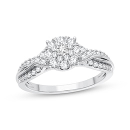 Now + Forever Multi-Diamond Center Engagement Ring 3/8 ct tw Round-cut 10K White Gold