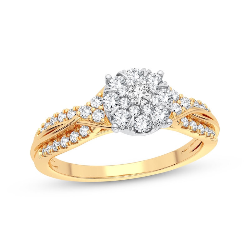 Main Image 1 of Multi-Diamond Center Round Engagement Ring 3/8 ct tw Round-cut 10K Yellow Gold