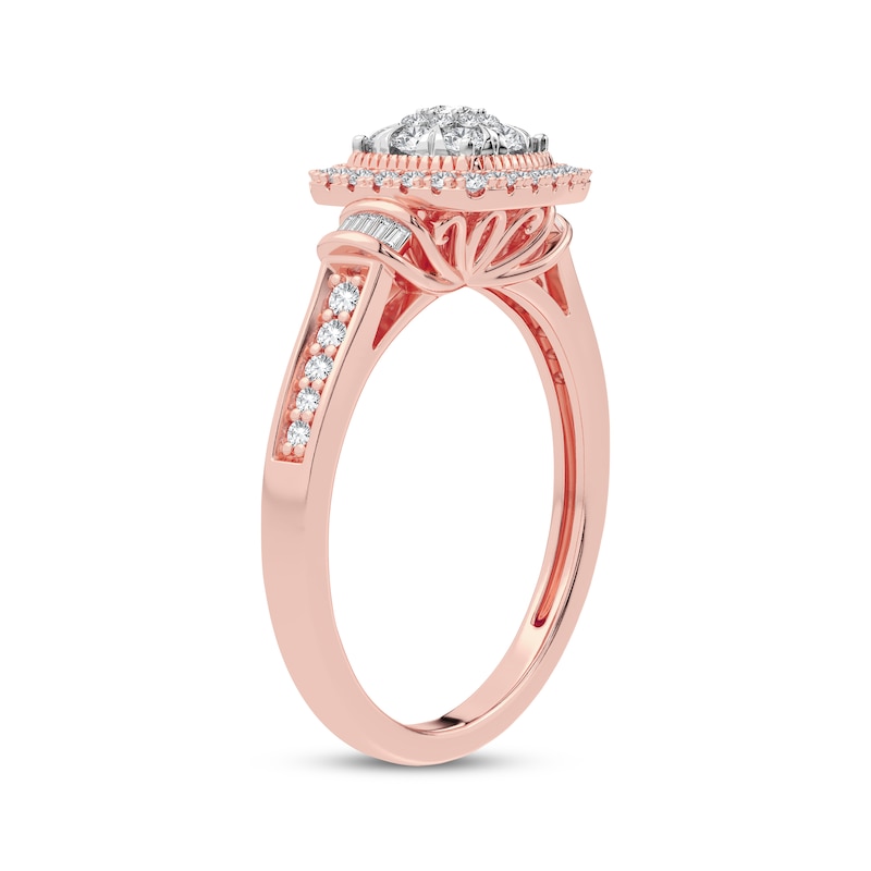 Main Image 2 of Multi-Diamond Center Cushion Engagement Ring 3/8 ct tw Round & Baguette-cut 10K Rose Gold