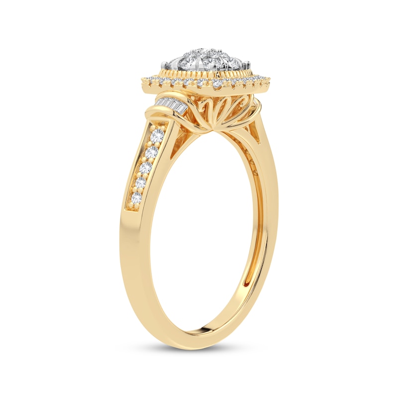 Main Image 2 of Now + Forever Multi-Diamond Center Cushion Engagement Ring 3/8 ct tw Round & Baguette-cut 10K Yellow Gold