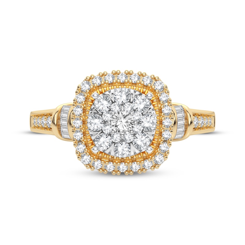 Main Image 3 of Now + Forever Multi-Diamond Center Cushion Engagement Ring 3/8 ct tw Round & Baguette-cut 10K Yellow Gold