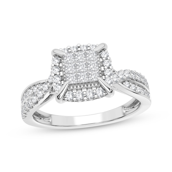 Multi-Diamond Center Engagement Ring 3/8 ct tw Princess & Round-cut 10K White Gold