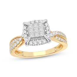 Now + Forever Multi-Diamond Center Engagement Ring 3/8 ct tw Princess & Round-cut 10K Yellow Gold