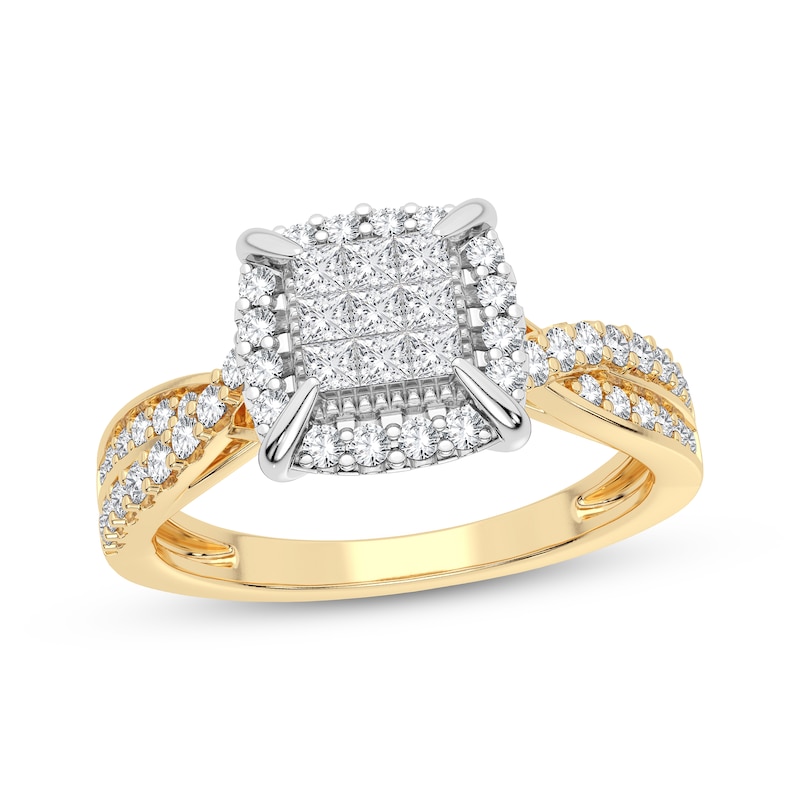 Main Image 1 of Multi-Diamond Center Engagement Ring 3/8 ct tw Princess & Round-cut 10K Yellow Gold