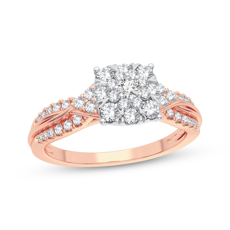 Main Image 1 of Multi-Diamond Center Engagement Ring 3/8 ct tw Round-cut 10K Rose Gold