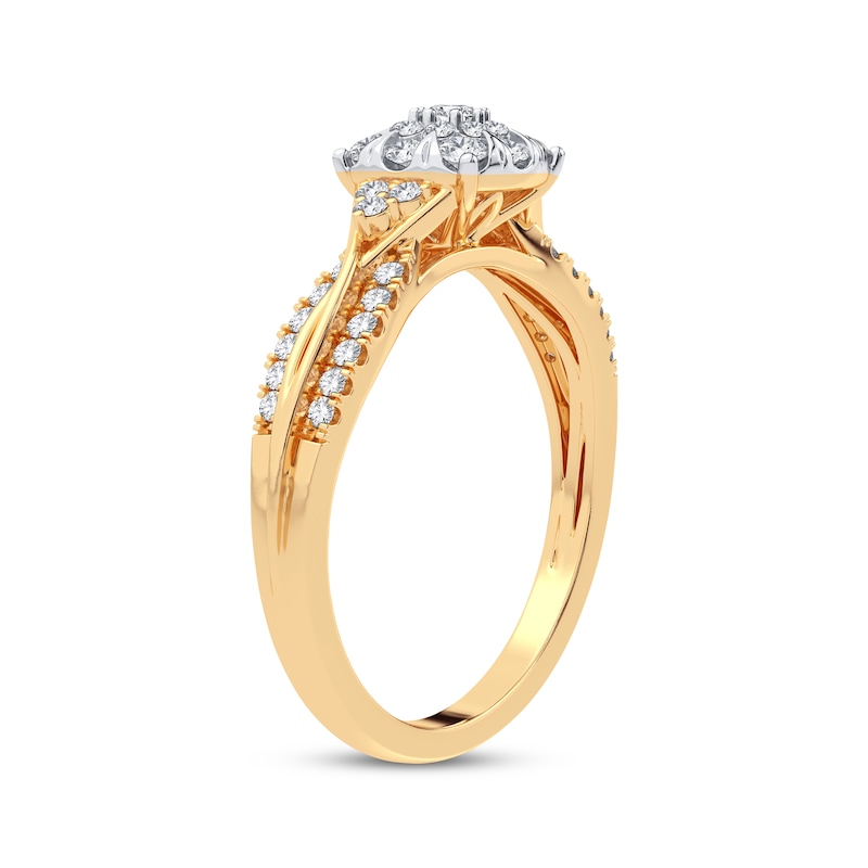 Multi-Diamond Center Engagement Ring 3/8 ct tw Round-cut 10K Yellow Gold