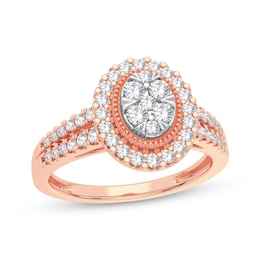 Now + Forever Multi-Diamond Center Oval Engagement Ring 3/8 ct tw Round-cut 10K Rose Gold