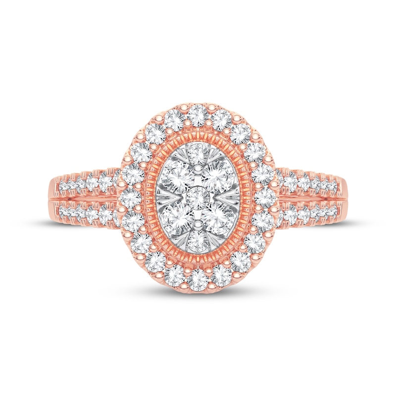 Main Image 3 of Now + Forever Multi-Diamond Center Oval Engagement Ring 3/8 ct tw Round-cut 10K Rose Gold