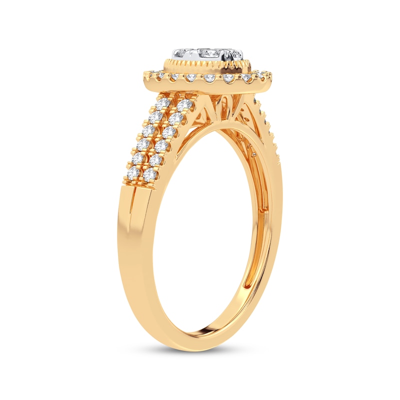 Main Image 2 of Multi-Diamond Center Oval Engagement Ring 3/8 ct tw Round-cut 10K Yellow Gold