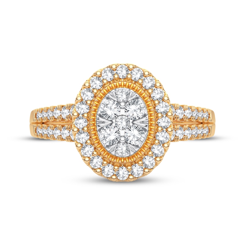 Main Image 3 of Multi-Diamond Center Oval Engagement Ring 3/8 ct tw Round-cut 10K Yellow Gold