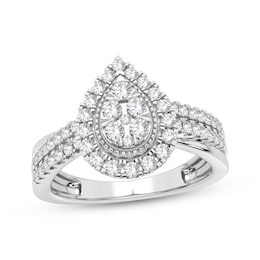 Now + Forever Multi-Diamond Center Pear Engagement Ring 1/2 ct tw Round-cut 10K White Gold