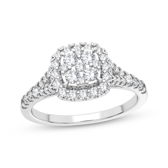 Multi-Diamond Center Cushion Split-Shank Engagement Ring 3/8 ct tw Round-cut 10K White Gold