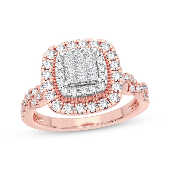 Multi-Diamond Cushion Engagement Ring 3/8 ct tw Princess & Round-cut 10K Rose Gold