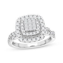 Now + Forever Multi-Diamond Center Cushion Twist Engagement Ring 3/8 ct tw Princess & Round-cut 10K White Gold