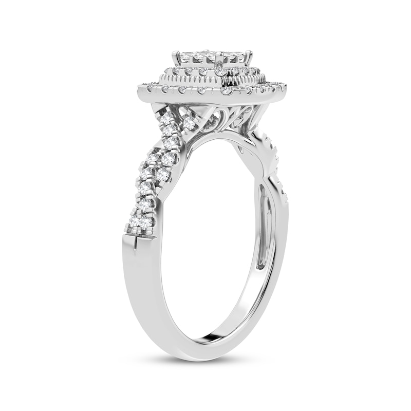 Multi-Diamond Center Cushion Twist Engagement Ring 3/8 ct tw Princess & Round-cut 10K White Gold