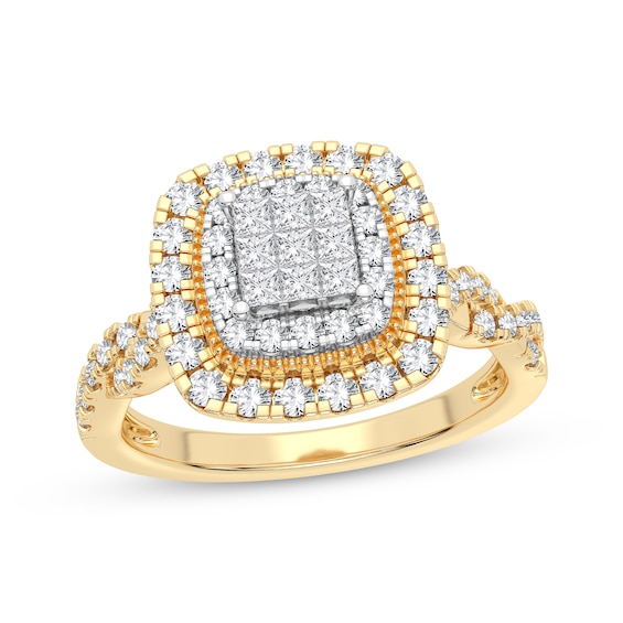 Multi-Diamond Cushion Engagement Ring 3/8 ct tw Princess & Round-cut 10K Yellow Gold