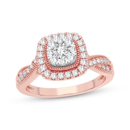 Now + Forever Multi-Diamond Cushion Twist Engagement Ring 3/8 ct tw Round-cut 10K Rose Gold