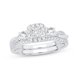 Memories Moments Magic Diamond Bridal Set 3/4 ct tw Princess & Round-cut 10K White Gold