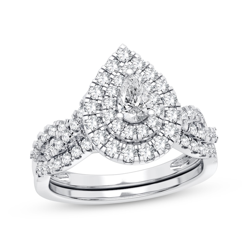 Main Image 1 of Diamond Bridal Set 3/4 ct tw Pear & Round-cut 10K White Gold