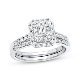 Now + Forever Diamond Bridal Set 3/8 ct tw Emerald & Round-cut 10K White Gold