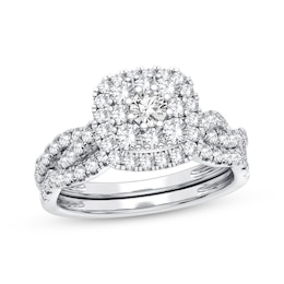 Now + Forever Multi-Diamond Center Bridal Set 1 ct tw Round-cut 10K White Gold