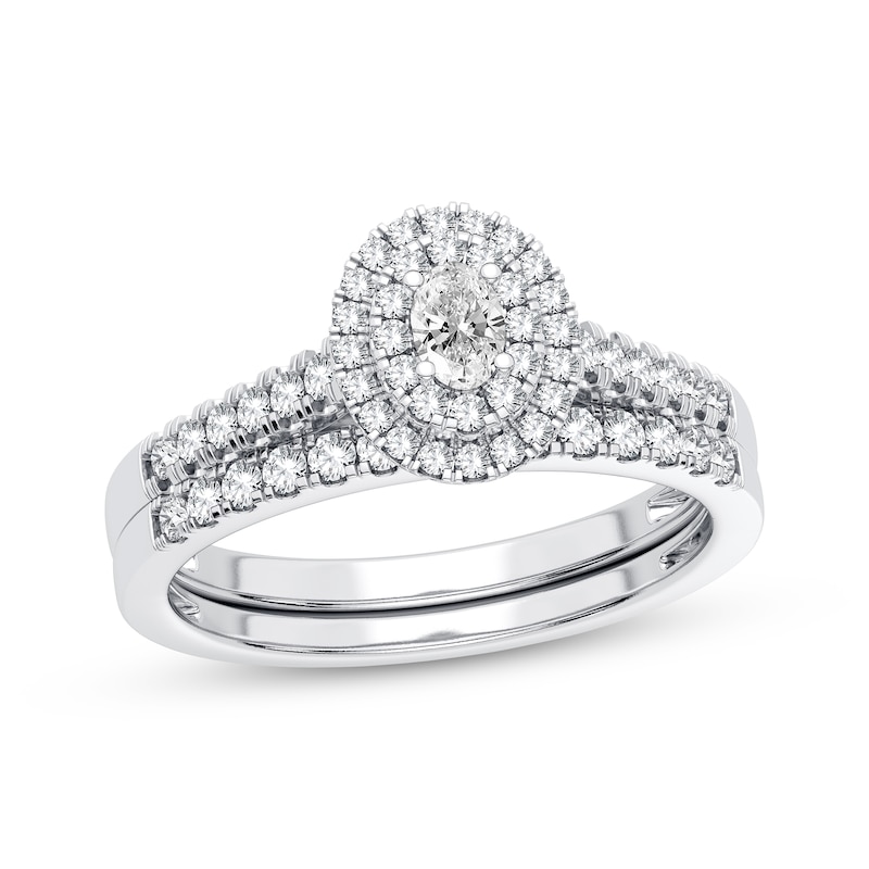 Oval Diamond Halo Unique Engagement & Wedding Rings Set, Art Deco White  Gold Rings for Women, 1.95 Carat, Unique Ring Guard Enhancer, Maia 