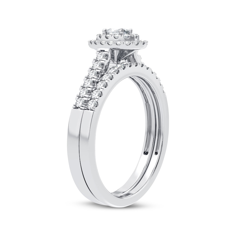 Main Image 2 of Diamond Halo Bridal Set 1/2 ct tw Oval & Round-cut 10K White Gold