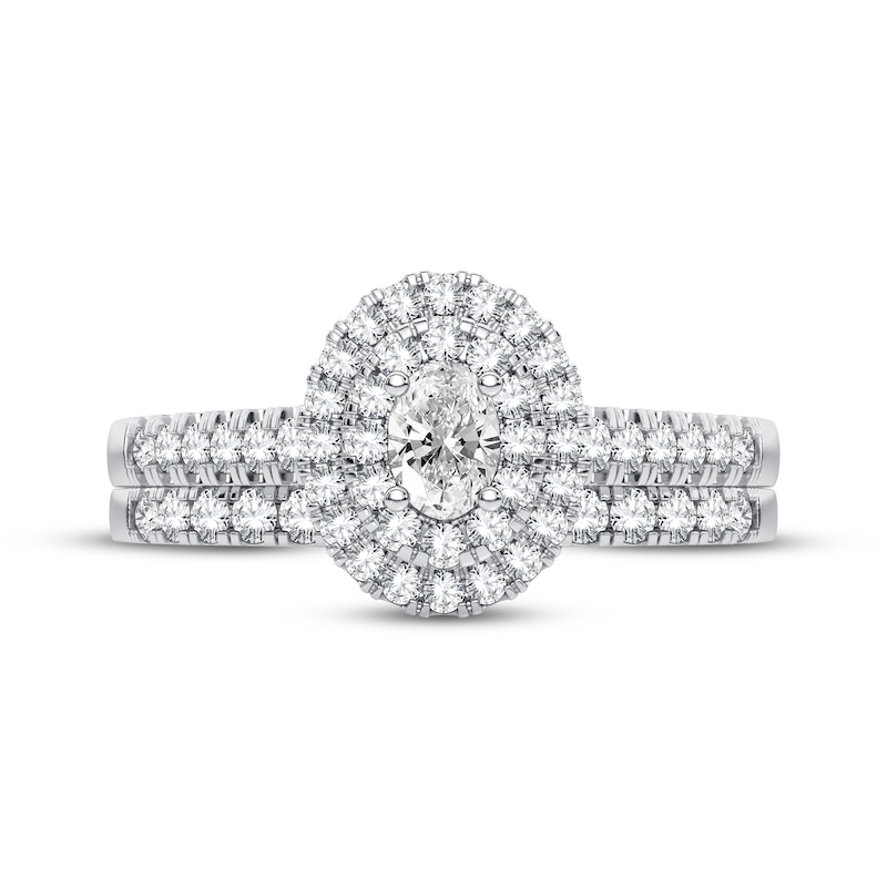 Main Image 3 of Diamond Halo Bridal Set 1/2 ct tw Oval & Round-cut 10K White Gold